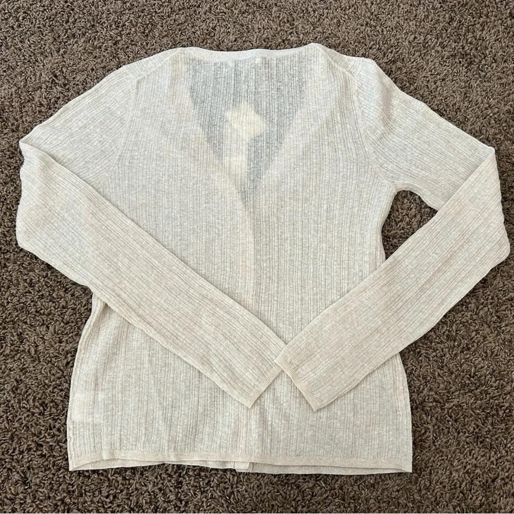 NWT White + Warren Linen Gauze Verigated Ribbed Cardi Top in Oatmeal Heather - Picture 13 of 13
